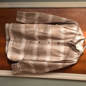 Men’s long sleeve dress shirt tan and white plaid